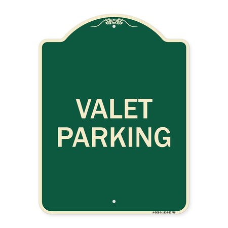 Signmission Designer Series Sign Valet Parking, Green & Tan Heavy-Gauge Aluminum Sign, 24" x 18", G-1824-22748 A-DES-G-1824-22748